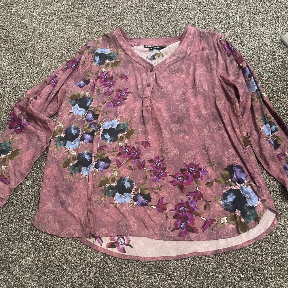 Tolani Collection Rose Blush Floral Printed V-Neck Long Sleeve Blouse M